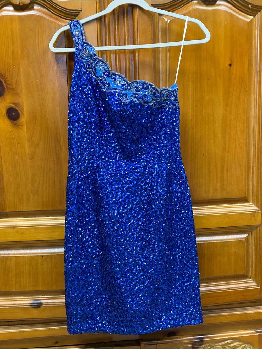 Mike Benet Formals Blue Sequin One Shoulder Cocktail Dress Size 10 Prom Pageant